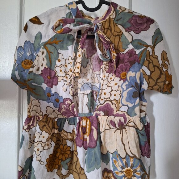ZARA TRF, size XS, Peplum floral crop top with open back tie, 100% cotton - Picture 2 of 7